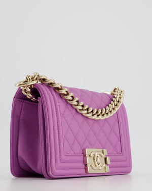Chanel Purple Small Boy Bag in Lambskin Leather with Champagne Gold Hardware