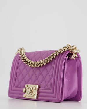 Chanel Purple Small Boy Bag in Lambskin Leather with Champagne Gold Hardware