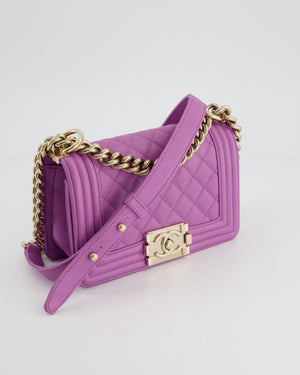 Chanel Purple Small Boy Bag in Lambskin Leather with Champagne Gold Hardware