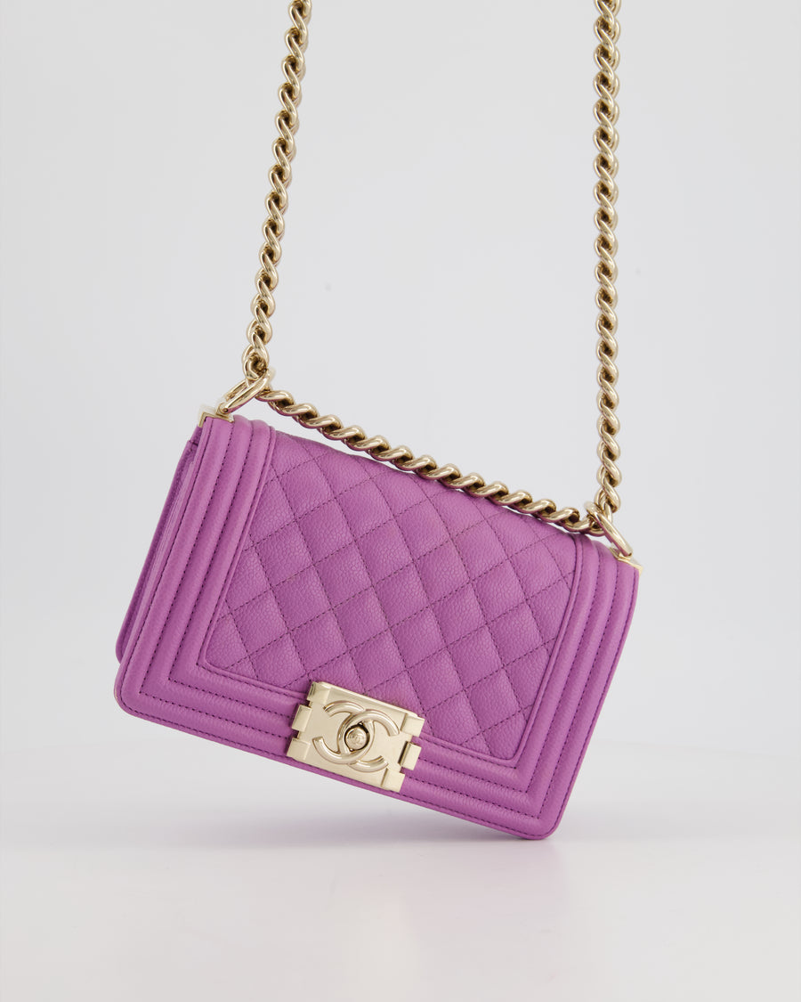 Chanel Purple Small Boy Bag in Lambskin Leather with Champagne Gold Hardware