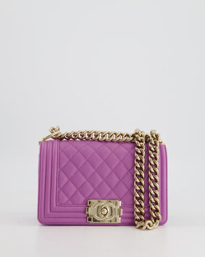Chanel Purple Small Boy Bag in Lambskin Leather with Champagne Gold Hardware