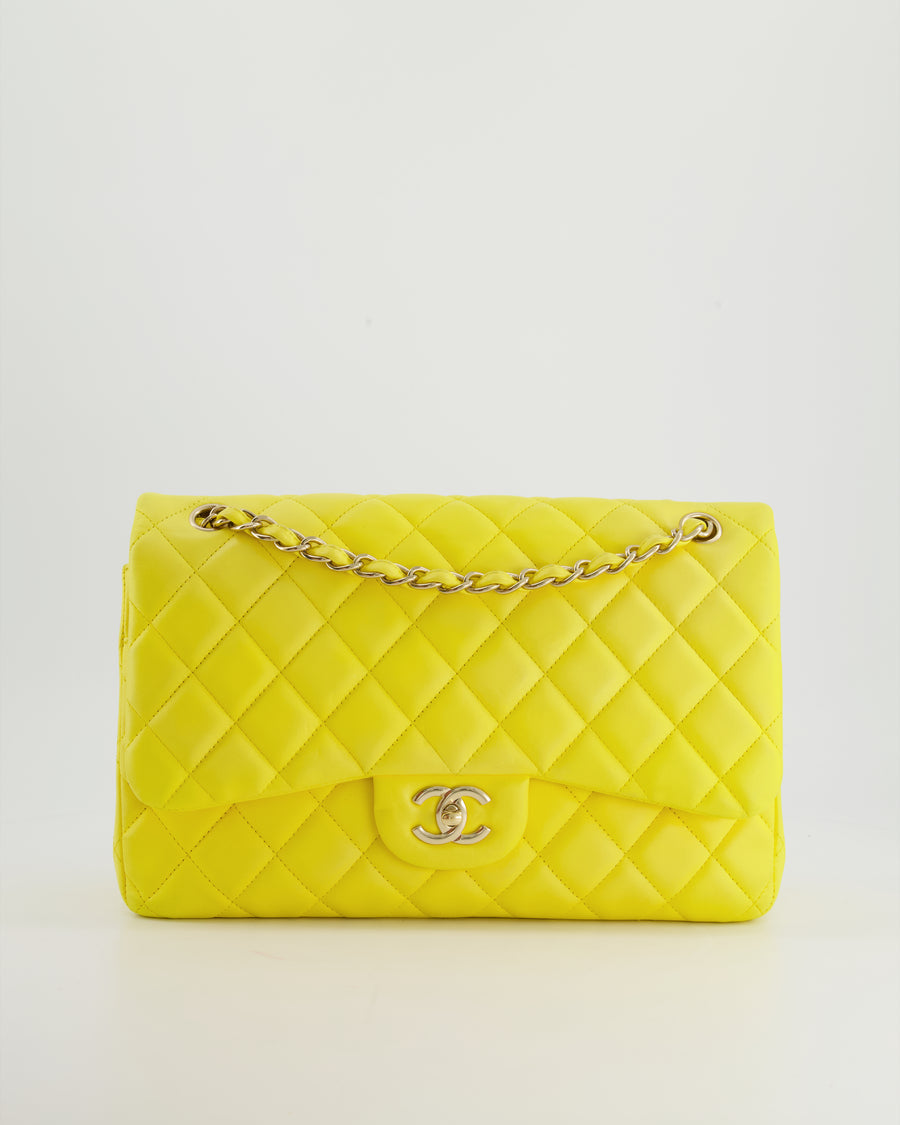 Chanel Yellow Classic Jumbo Double Flap Bag in Lambskin Leather with Champagne Gold Hardware  RRP £9,240