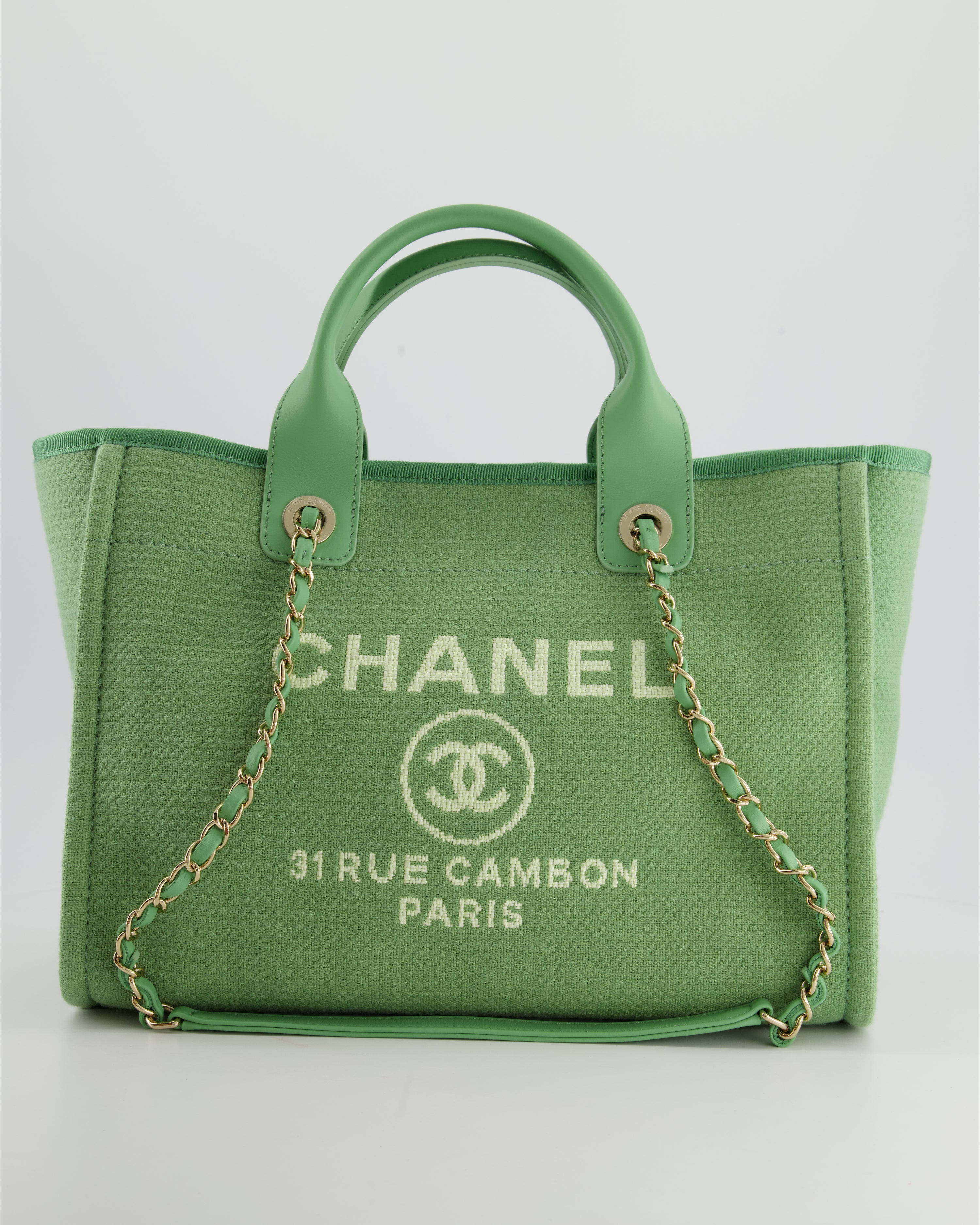 HOT* Chanel Pistachio Green Canvas Small Deauville Tote Bag with