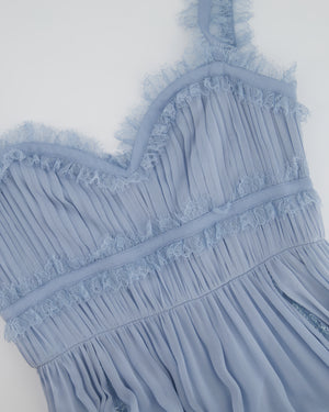 *HOT* Elie Saab Sky Blue Lace Trimmed Silk Blend Evenin Gown Size FR 40 (UK 12)