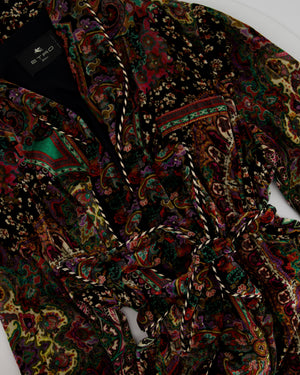 Etro Burgundy Multicolour Paisley Velvet Coat with Belt IT 46 (UK 14)