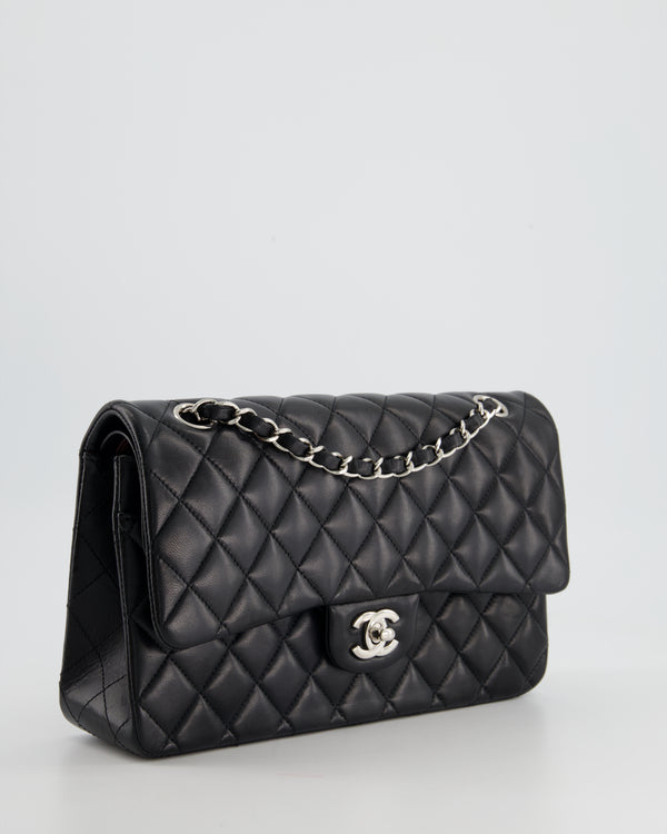 *HOT* Chanel Classic Black Medium Lambskin Double Flap Bag with Silver Hardware