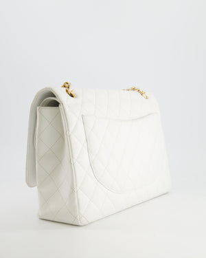 *HOT* Chanel White Caviar Leather Maxi Double Flap Bag with Gold Hardware RRP £9,760