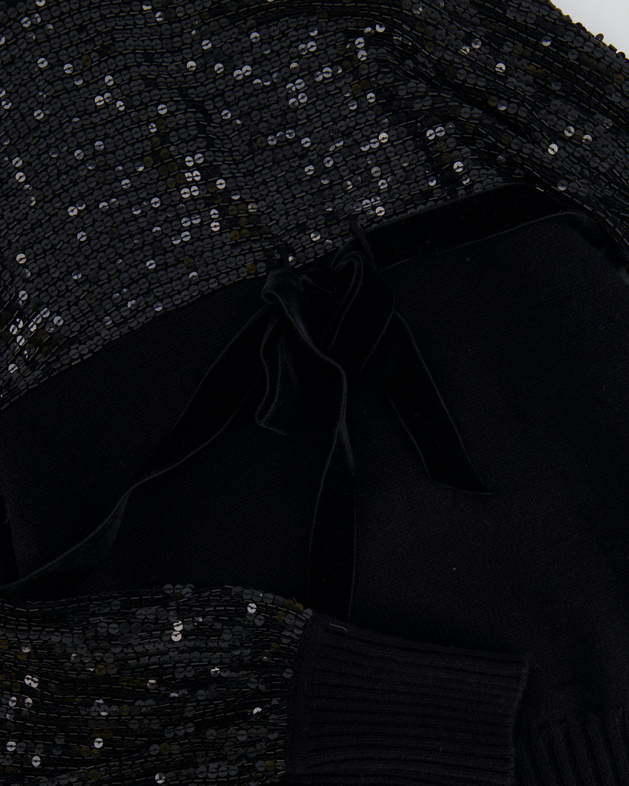 Valentino Black Cashmere Turtleneck Sequin Sleeve Jumper Size M (UK 10)