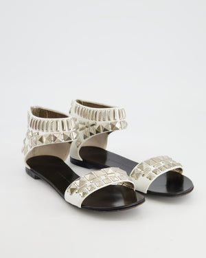 Giuseppe Zanotti White Leather Silver Studded Sandal Size EU 36.5