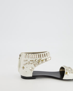 Giuseppe Zanotti White Leather Silver Studded Sandal Size EU 36.5