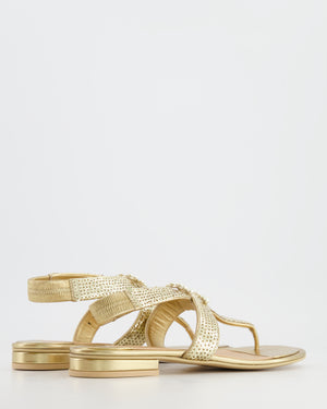 Chanel Gold Sequin Sandals with Pearl CC Logo Size EU 36.5