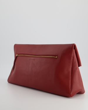 Dries Van Noten Burgundy Leather Pouch Bag with Gold Hardware