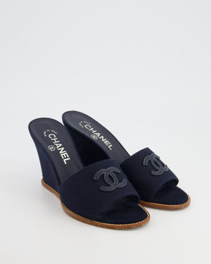 Chanel Navy Canvas Mules with CC Logo Size EU 37
