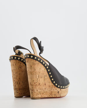 Christian Louboutin Black Leather Wedges with Gold Details Size EU 37
