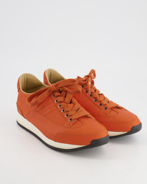 Hermès Orange Leather Trainers with Logo Detail Size EU 36