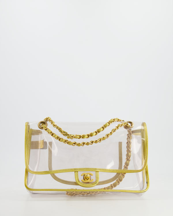 *HOT VINTAGE* Chanel PVC Gold Medium Single Flap Bag with Brushed Gold Hardware