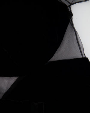 Naeem Khan Black Velvet Midi Dress with Tulle Applique Size US 4 (UK 8)
