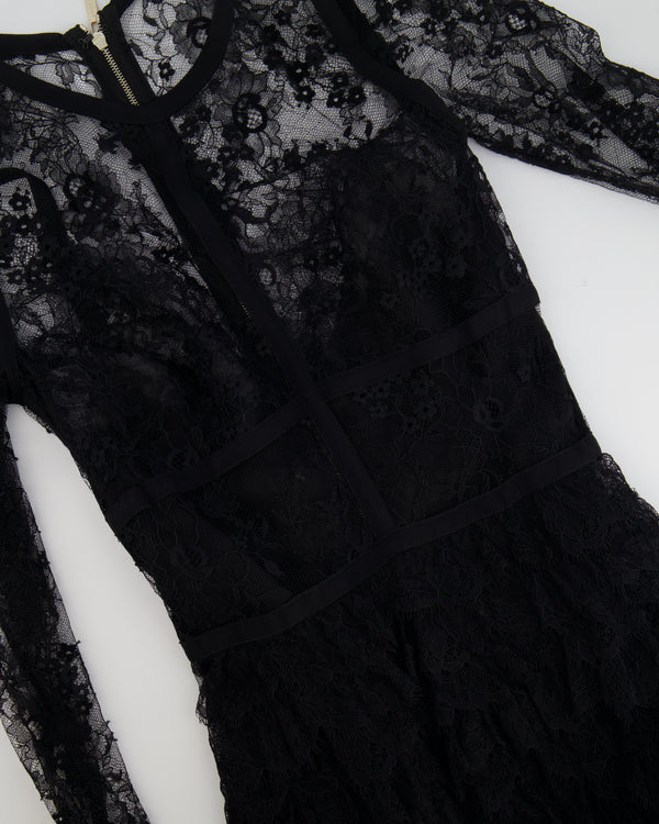 Elie Saab Black Lace Gown with Ruffle Detailing Size FR 34 (UK 6)