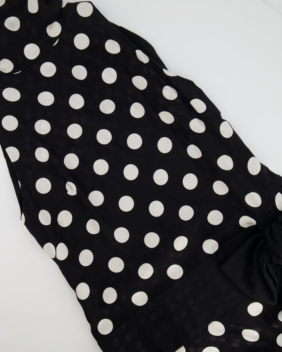 Valentino Black and White High-Neck Silk Polka Dot Dress with Bow Detail Size UK 8