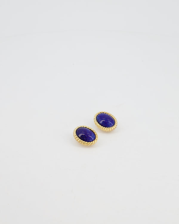 Christian Dior Vintage Gold Blued Round Clip-On Earrings