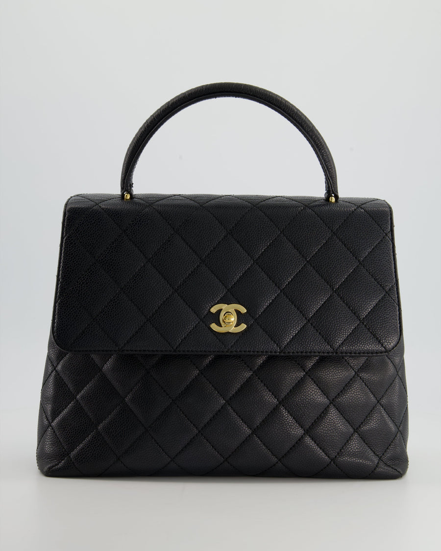 Chanel Vintage Black Kelly Top Handle Bag in Caviar Leather with 24K Gold Hardware