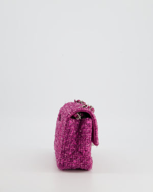 Chanel Hot Pink Metallic Tweed Mini Rectangular Bag with Silver Hardware