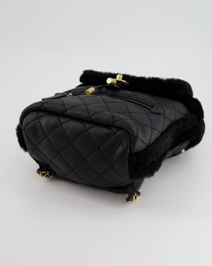 Chanel Black Calfskin Quilted Leather and Shearling Backpack with Brushed Gold Hardware