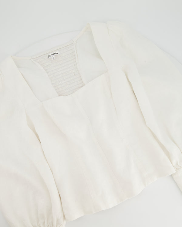 Reformation White Linen Square Neck Long Sleeve Top US 4 (UK 6)