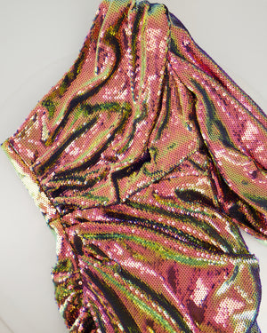 Alex Perry Multi-Coloured One Shoulder Sequin Dress Size UK 10