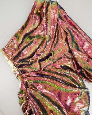 Alex Perry Multi-Coloured One Shoulder Sequin Dress Size UK 8