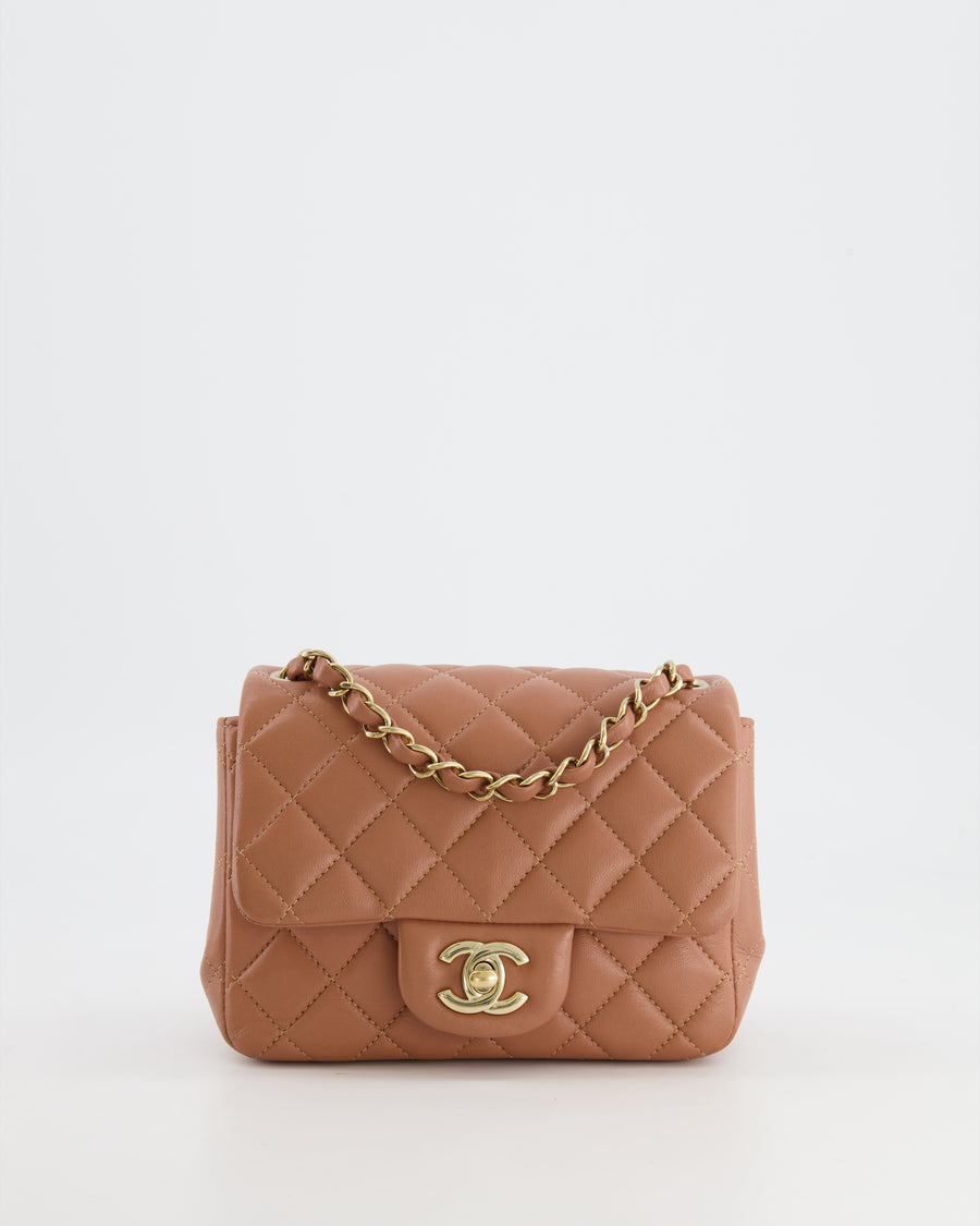 RARE* Chanel Caramel Mini Square Bag in Lambskin Leather with Champag –  Sellier