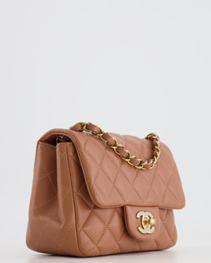 *RARE* Chanel Caramel Mini Square Bag in Lambskin Leather with Champagne Gold Hardware