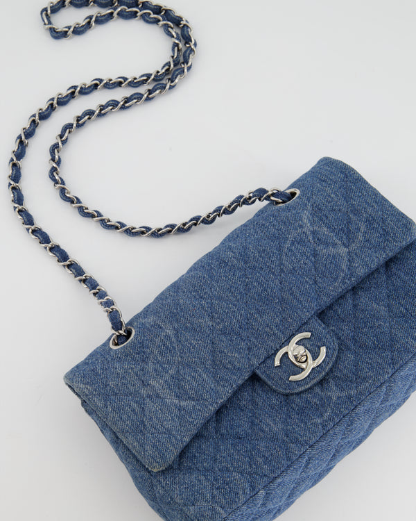 Chanel Denim Medium Single Flap Bag with CC Logo Print and Silver Hardware
