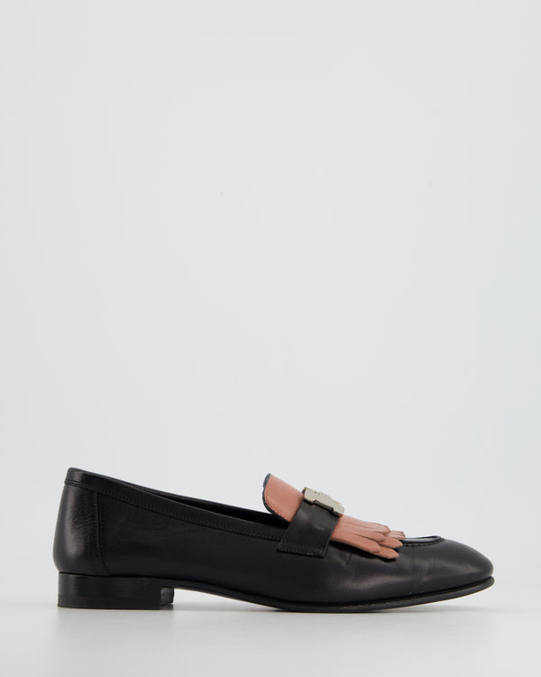 Hermès Black and Rose Etéi Leather Loafers with Palladium Logo size EU 36