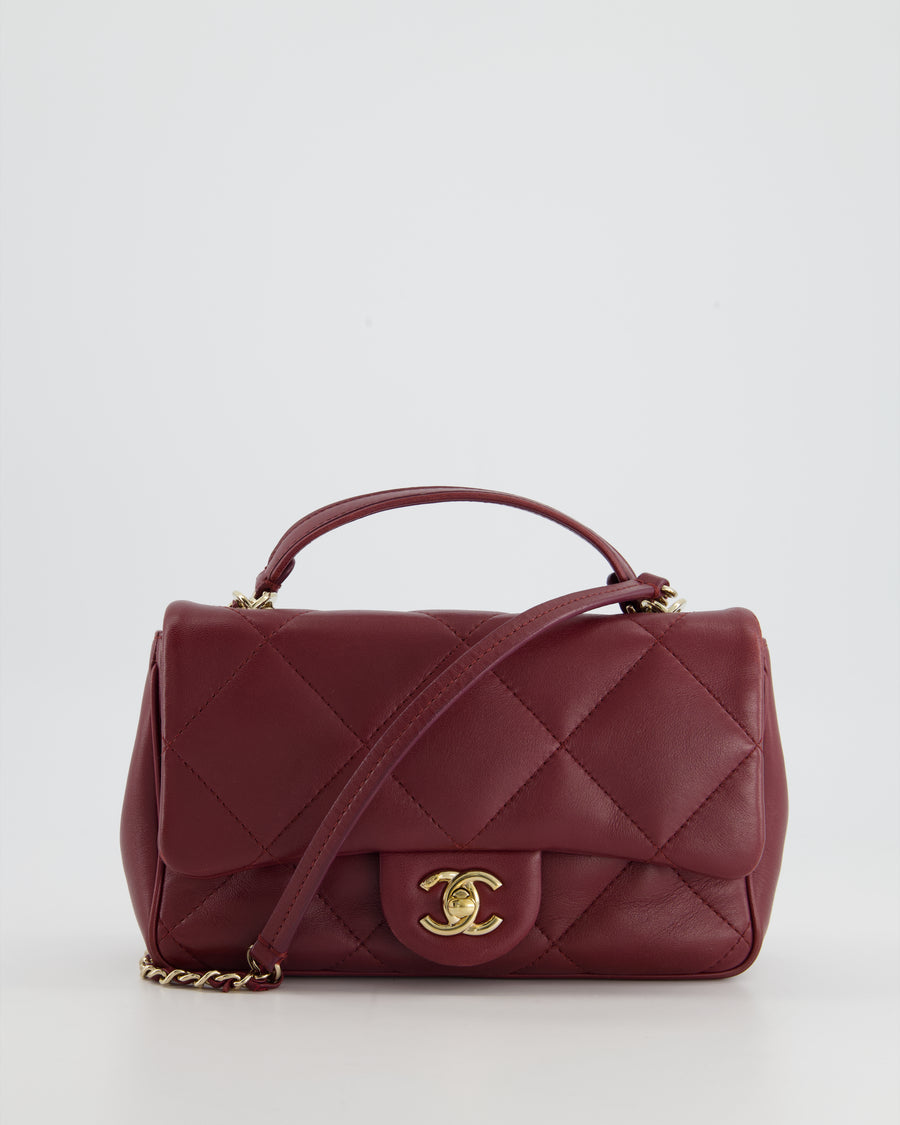 Chanel Burgundy Mini Rectangular Flap Bag with Top Handle and