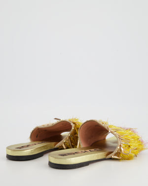 Rochas Yellow, Gold and Pink Fringed Flat Sandals Size EU 40.5