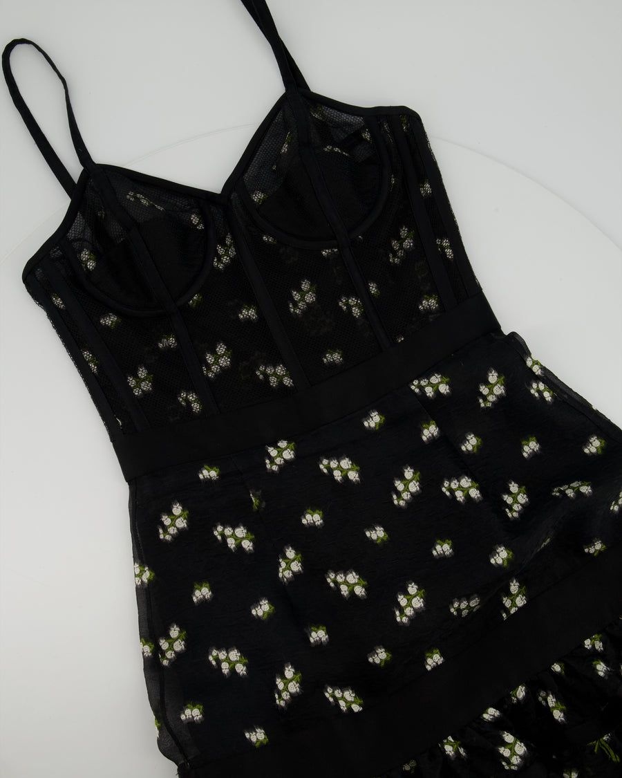Alexander McQueen Black Corset Sleeveless Midi Dress with Flower Details Size IT 40 (UK 8)