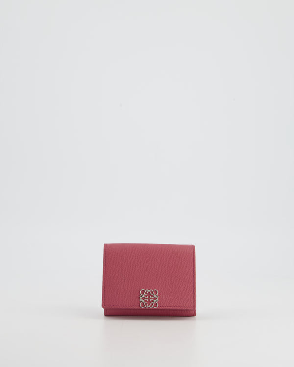 Loewe Grape Pink Anagram Trifold Compact Wallet in Pebble Grain Calfskin with Logo