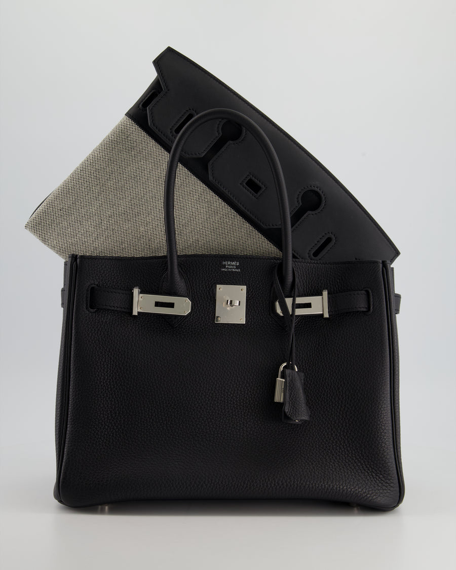 Hermes Kelly 35 Togo Noir Palladium Hardware Handbag with Strap in Box