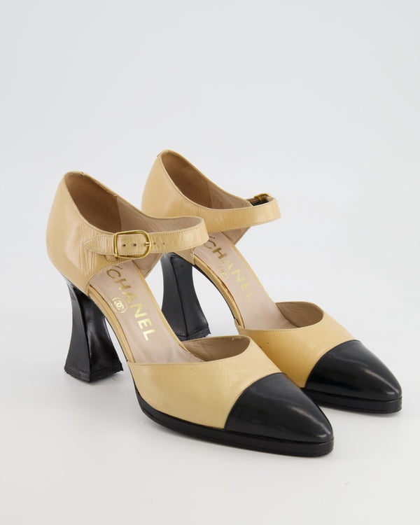 Chanel Beige and Black Ankle-Strap Pump Heels Size EU 37 RRP £950