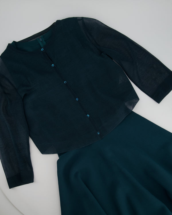 Alaia Green Sleeveless Midi Dress with Silk Cardigan Set Size IT 40 (UK 8)