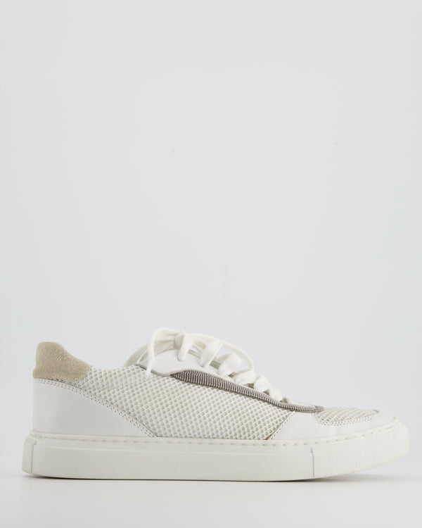 Brunello Cucinelli White Leather Trainers with Crystals Detail Size EU 39