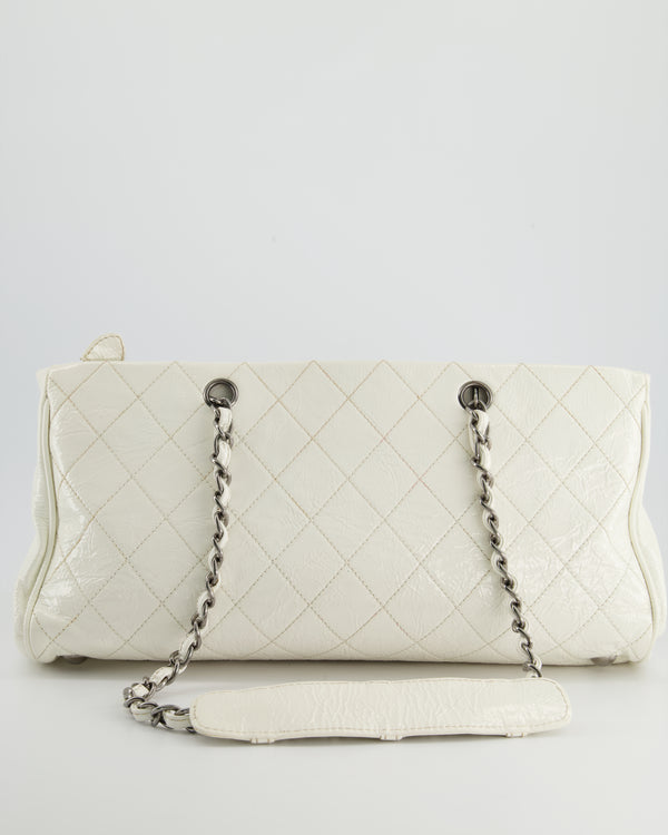 Chanel White Patent Leather Accordion Flap Bag with Gunmetal Hardware