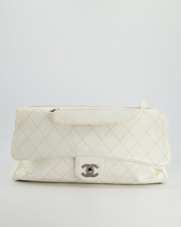 Chanel White Patent Leather Accordion Flap Bag with Gunmetal Hardware