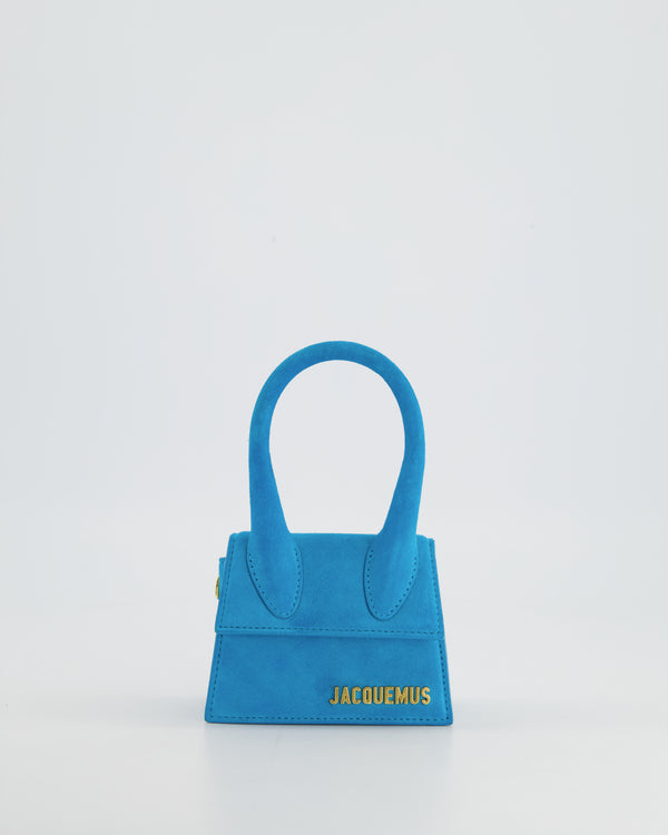 Jacquemus Turquoise Blue Suede Mini Le Chiquito Brand-plaque Top Handle Bag with Gold Hardware