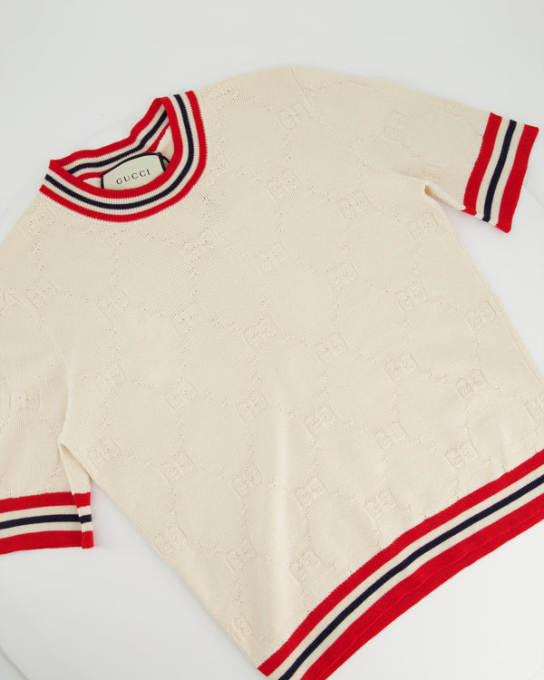 Gucci Beige GG Logo Top with Coloured Stripes Size M (UK 10)