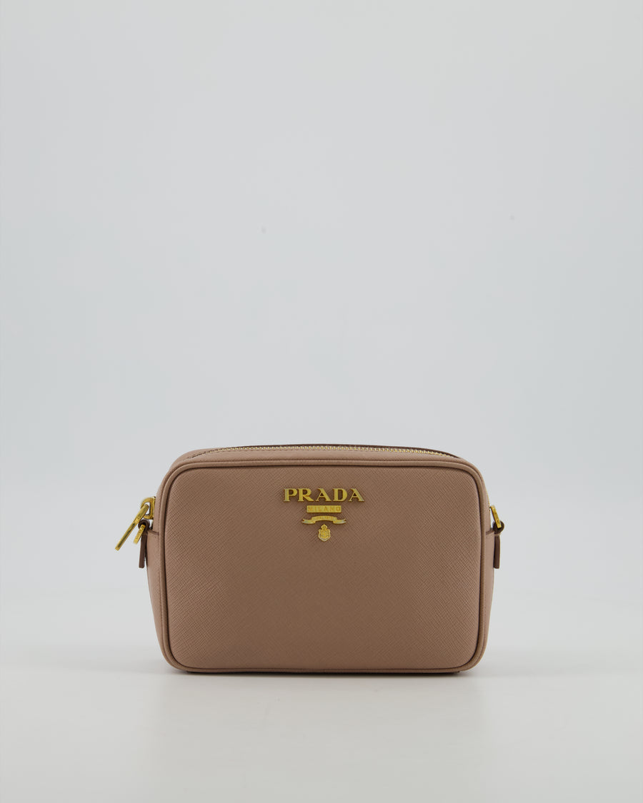 Prada Dusty Pink Small Crossbody Bag in Saffiano Leather with Gold Hardware