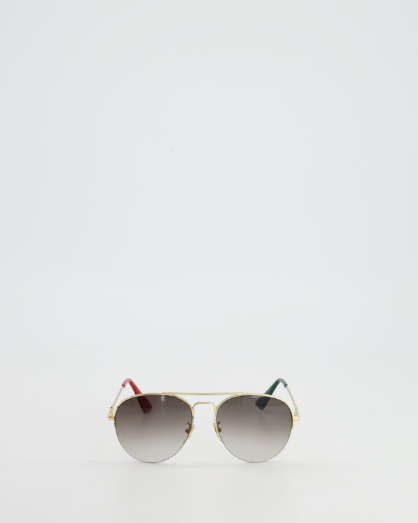Gucci Gold Frame Aviator Sunglasses with Italian Flag Motif