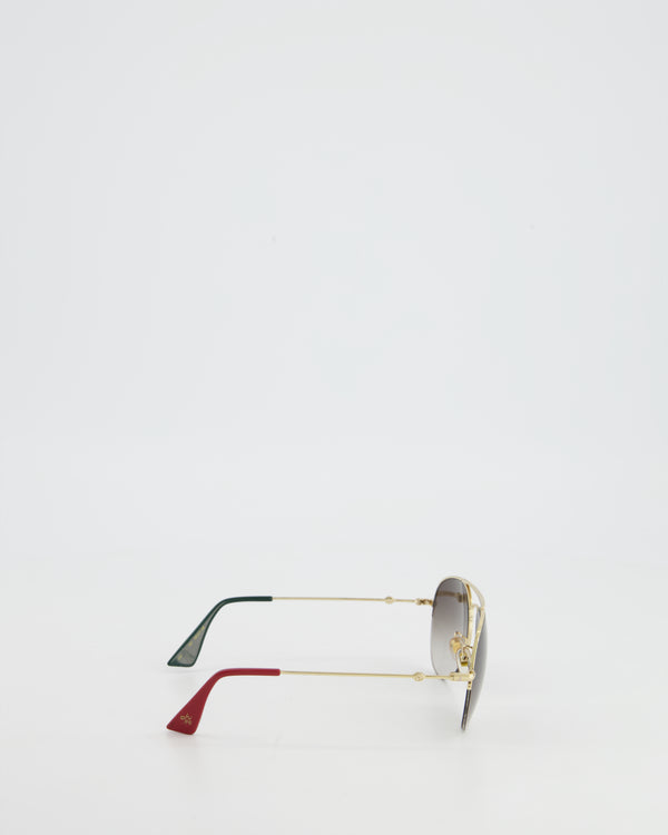Gucci Gold Frame Aviator Sunglasses with Italian Flag Motif