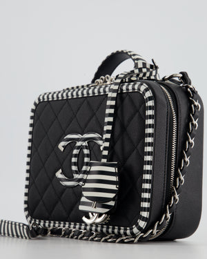 *HOT* Chanel Black and White Caviar Vanity Case with Zebra Motif CC Logo and Brushed Gold Hardware